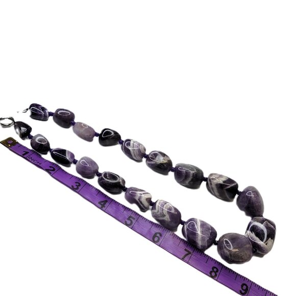 Chunky Amethyst Purple hued Fashion Gemstone Necklace - Picture 8 of 11
